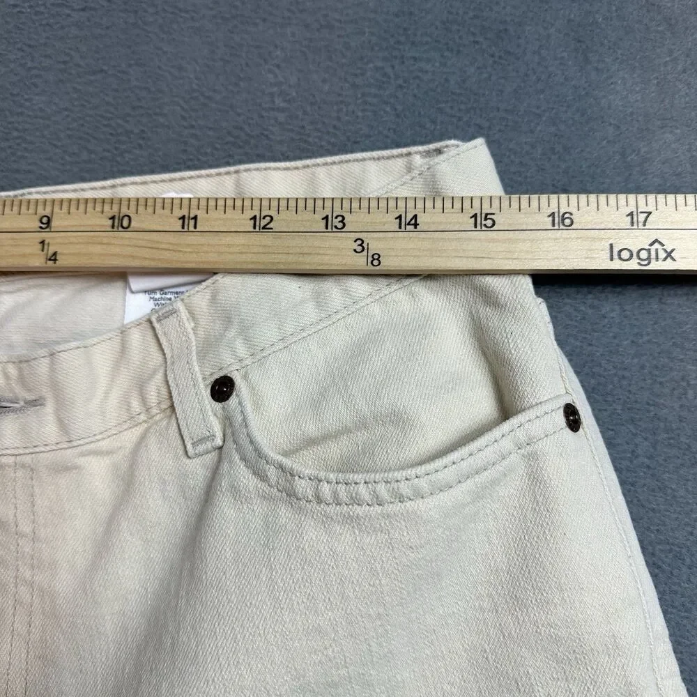 Eddie Bauer Womens 12 Straight Leg Crop Jeans Beige Mid Rise Casual Pants EUC